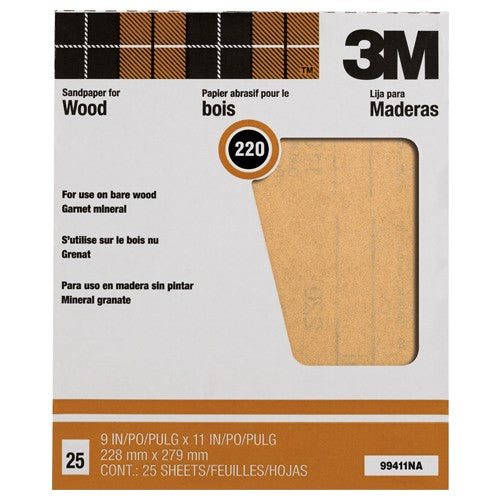 3M Garnet Sanding Sheets 99411NA 9″ × 11″ 220 grit - Benchmark Tooling