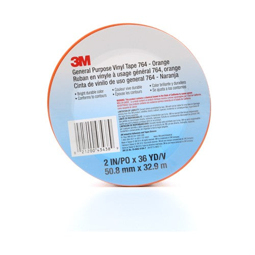 3M General Purpose Vinyl Tape 764 Orange 2″ × 36 yd 5 mil Individually Wrapped Conveniently Packaged - Benchmark Tooling