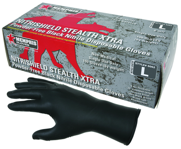 NitriSheild Stealth- 6 Mil Black Nitrile, PF Disposable Gloves - Size S - Benchmark Tooling