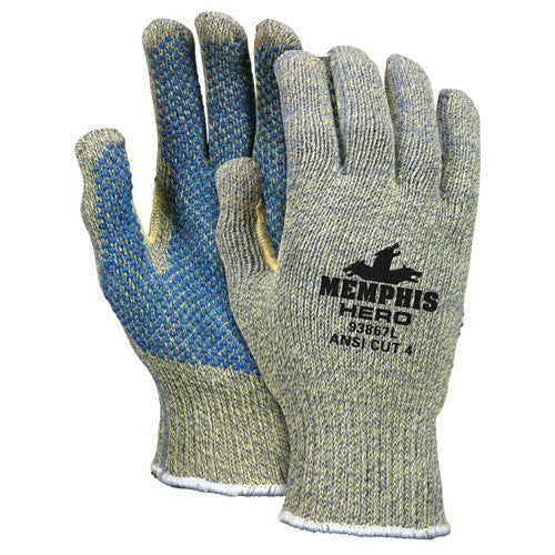 MCR Safety Cut Pro Hero Gloves - 7 Gauge Kevlar / Stainless Steel / Nylon - PVC Dots Palm Side - Size X-Large - Benchmark Tooling