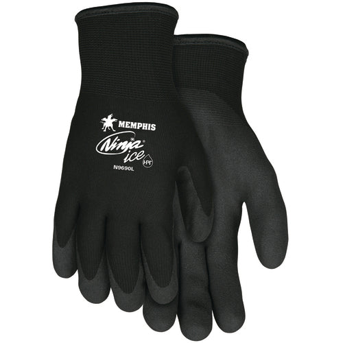 Ninja Ice Gloves - 15 Gauge Black Nylon - Acrylic Terry Inner -HPT Palm and Fingertips - Size Large - Benchmark Tooling