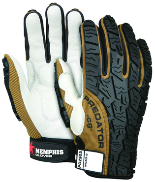 Predator Foam Padded Cow Grain Leather Palm, Tire Tread TPR Coating Gloves - Size Medium - Benchmark Tooling