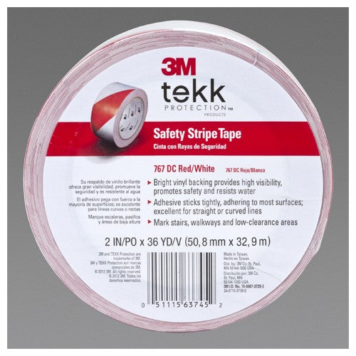 3M Safety Stripe Vinyl Tape 767 Red/White 2″ × 36 yd 5 mil Individually Wrapped Conveniently Packaged - Benchmark Tooling