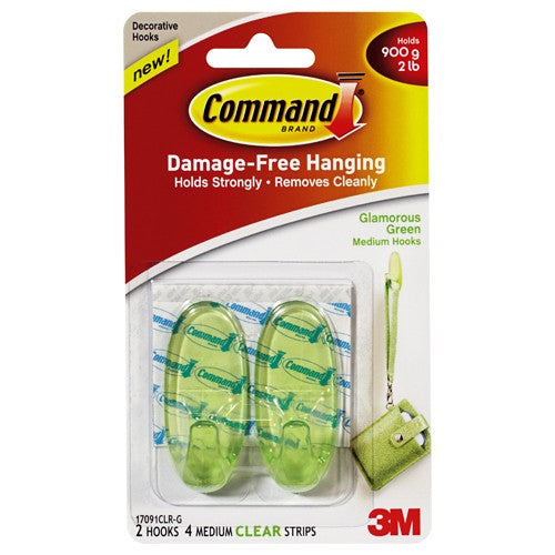 Command Glamorous Green Clear Hooks 2 Medium Hooks 4 Clear Strips 17091CLR-GES - Exact Industrial Supply