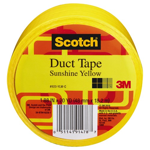 Scotch Duct Tape 920-YLW-C 1.88″ × 20 yd (48 mm × 18 2 m) Yellow - Benchmark Tooling