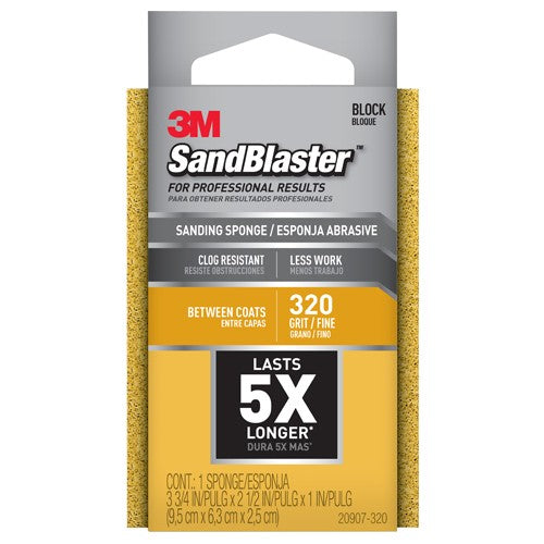 ‎3M SandBlaster Advanced Sanding Sanding Sponge 20907-320 320 grit 3-3/4″ × 2-1/2 × 1″ - Benchmark Tooling