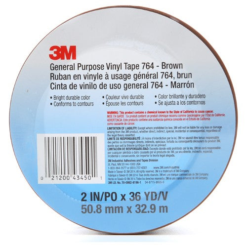 3M General Purpose Vinyl Tape 764 Brown 2″ × 36 yd 5 mil Individually Wraped Conveniently Packaged - Benchmark Tooling