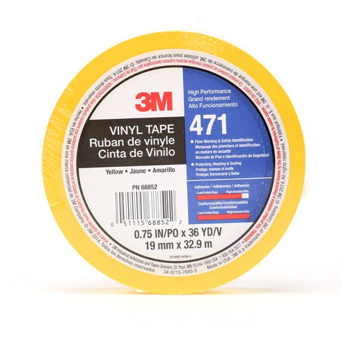 3M Vinyl Tape 471 Yellow 3/4″ × 36 yd 5.2 mil Individually Wrapped Conveniently Packaged - Benchmark Tooling