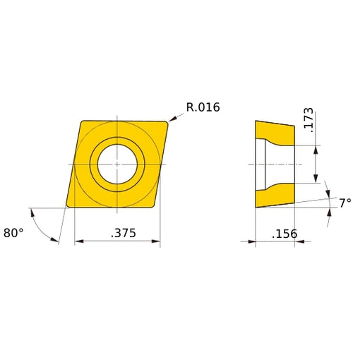 CCMW 32.51 flat_top MD220, 0.4 mm Corner Radius, 3.97 mm Thick, 9.525 mm Inscribed Circle, Turning Indexable Insert