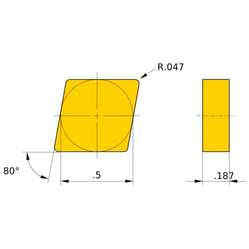 CNGN 433 flat_top MBS140, 1.2 mm Corner Radius, 4.76 mm Thick, 12.7 mm Inscribed Circle, Turning Indexable Insert