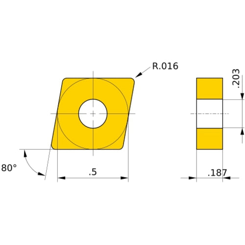 CNMG 431 standard NX2525, 1/64″ Corner Radius, 3/16″ Thick, 1/2″ Inscribed Circle, Turning Indexable Insert