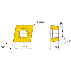 CPMH 2.51.51 SV NX3035, 0.4 mm Corner Radius, 2.38 mm Thick, 7.94 mm Inscribed Circle, Turning Indexable Insert