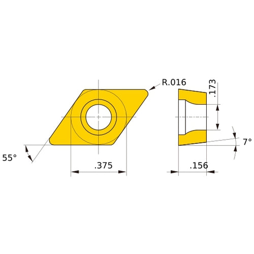 DCGW 32.51 flat_top MB8025, 0.4″ Corner Radius, 0.156″ Thick, 3/8″ Inscribed Circle, Turning Indexable Insert