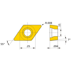 DCMT 21.50.5 FV NX2525, 0.008″ Corner Radius, 3/32″ Thick, 1/4″ Inscribed Circle, Turning Indexable Insert