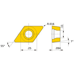 DCMT 21.51 FV NX2525, 1/64″ Corner Radius, 3/32″ Thick, 1/4″ Inscribed Circle, Turning Indexable Insert