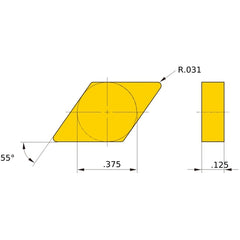 DNG 22 flat_top MBS140, 1/32″ Corner Radius, 1/8″ Thick, 3/8″ Inscribed Circle, Turning Indexable Insert