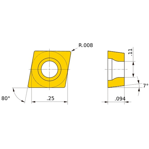 CCMH 21.50.5 flat_top MD220, 0.2 mm Corner Radius, 2.38 mm Thick, 6.35 mm Inscribed Circle, Turning Indexable Insert