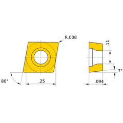 CCMH 21.50.5 flat_top MD220, 0.2 mm Corner Radius, 2.38 mm Thick, 6.35 mm Inscribed Circle, Turning Indexable Insert