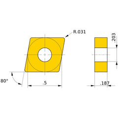CNGA 432 flat_top MBC020, 1/32″ Corner Radius, 3/16″ Thick, 1/2″ Inscribed Circle, Turning Indexable Insert