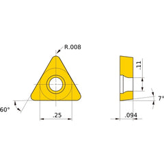TCGW 21.50.5 flat_top MBC020, 0.2 mm Corner Radius, 2.38 mm Thick, 6.35 mm Inscribed Circle, Turning Indexable Insert