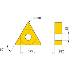 TNGA 330.5 flat_top MBC020, 0.2 mm Corner Radius, 4.76 mm Thick, 9.525 mm Inscribed Circle, Turning Indexable Insert