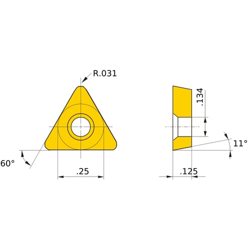 TPGB 222 flat_top MB4020, 0.8 mm Corner Radius, 3.18 mm Thick, 6.35 mm Inscribed Circle, Turning Indexable Insert