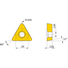 TPGB 222 flat_top BC8120, 0.8 mm Corner Radius, 3.18 mm Thick, 6.35 mm Inscribed Circle, Turning Indexable Insert