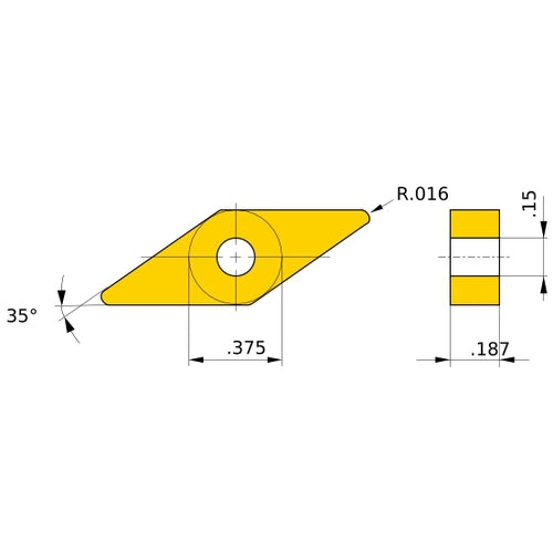 VNGA 331 flat_top BC8110, 1/64″ Corner Radius, 3/16″ Thick, 3/8″ Inscribed Circle, Turning Indexable Insert