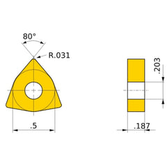 WNGA 432 flat_top BC8130, 1/32″ Corner Radius, 3/16″ Thick, 1/2″ Inscribed Circle, Turning Indexable Insert