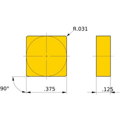 SNGN 322 flat_top MBS140, 0.8 mm Corner Radius, 3.18 mm Thick, 9.525 mm Inscribed Circle, Turning Indexable Insert