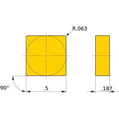 SNGN 434 flat_top MBS140, 1.6 mm Corner Radius, 4.76 mm Thick, 12.7 mm Inscribed Circle, Turning Indexable Insert