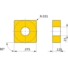 SNMG 322 standard UE6105, 1/32″ Corner Radius, 1/8″ Thick, 3/8″ Inscribed Circle, Turning Indexable Insert