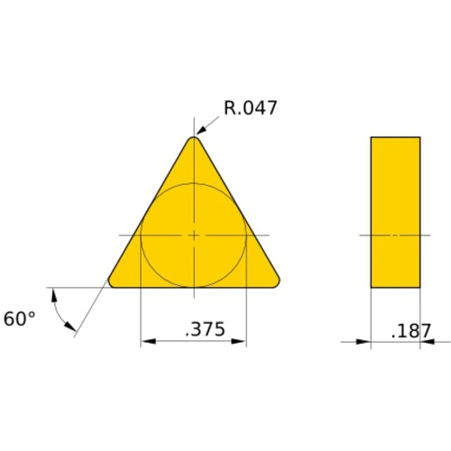 TNGN 333 flat_top MBS140, 1.2 mm Corner Radius, 4.76 mm Thick, 9.525 mm Inscribed Circle, Turning Indexable Insert