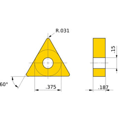 TNMG 332 LS MP9005, 0.8 mm Corner Radius, 4.76 mm Thick, 9.525 mm Inscribed Circle, Turning Indexable Insert