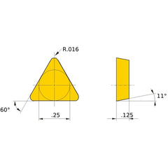 TPGN 221 flat_top MB730, 0.4 mm Corner Radius, 3.18 mm Thick, 6.35 mm Inscribed Circle, Turning Indexable Insert