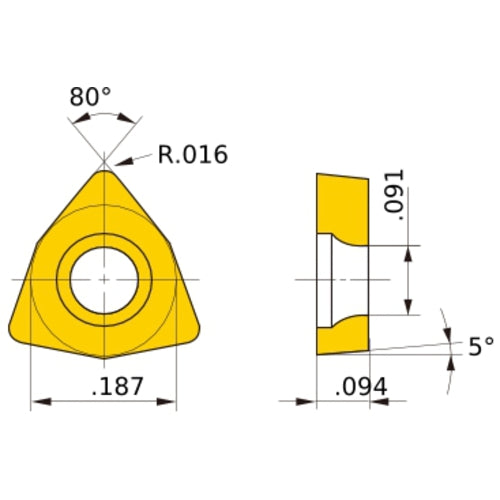 WBMT 1.51.51 L-MV MP3025, 0.4 mm Corner Radius, 2.38 mm Thick, 4.76 mm Inscribed Circle, Turning Indexable Insert