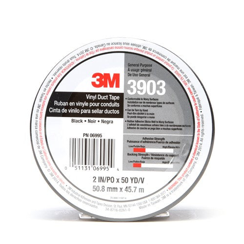 3M Vinyl Duct Tape 3903 Black 2″ × 50 yd 6.5 mil 2 Individually Wrapped Conveniently Packaged - Benchmark Tooling