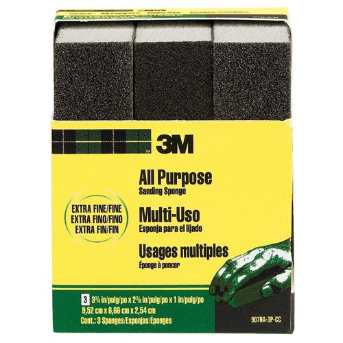 ‎3M General Purpose Sanding Sponge 907NA-3P-CC 3 3/4″ × 2 5/8″ × 1″ Dual Grit Extra Fine/Fine - Benchmark Tooling