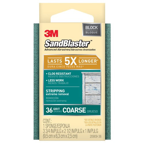 ‎3M SandBlaster Advanced Sanding Sanding Sponge 20909-36 36 grit 3-3/4″ × 2-1/2 × 1″ - Benchmark Tooling